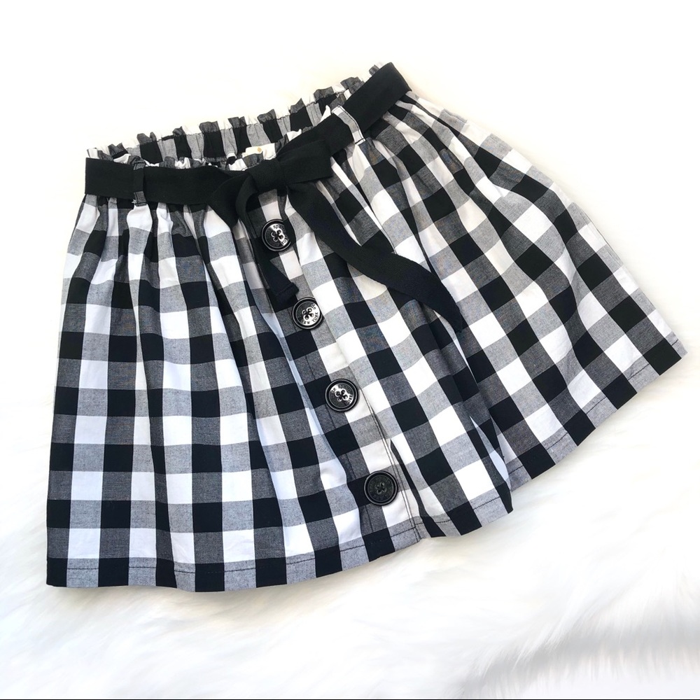 New KATE SPADE Kids Black White Girl Gingham Skirt Sz 7 Button Cotton